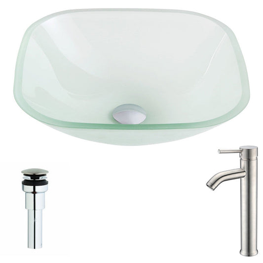 Vista Series Deco-Glass Vessel Sink in Lustrous Frosted with Fann Faucet in Polished Chrome