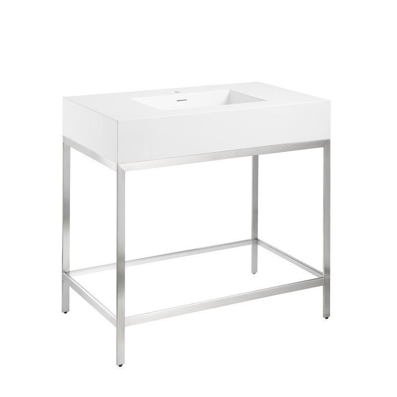Ventura 36 in. Console Sink in Brushed Nickel with Matte White Counter Top