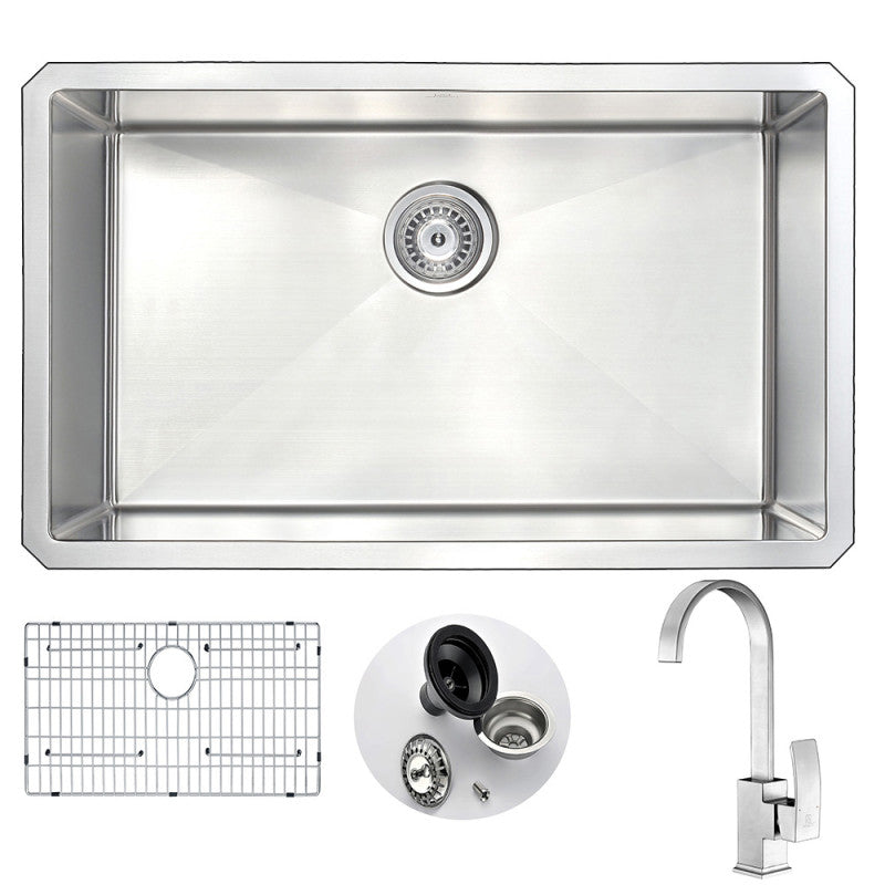 VANGUARD Undermount 30 in. Kitchen Sink with Opus Faucet in Brushed Nickel