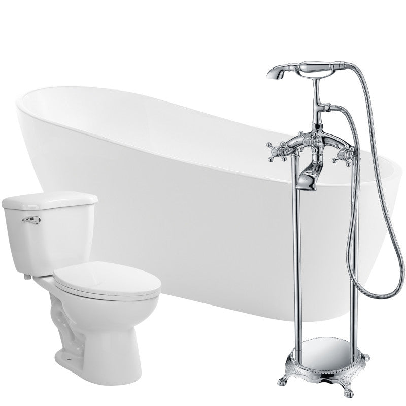FTAZ093-52C-55 - Trend 67 in. Acrylic Flatbottom Non-Whirlpool Bathtub with Tugela Faucet and Kame 1.28 GPF Toilet
