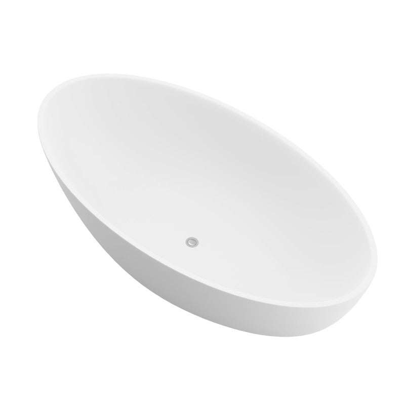 Hangiri 5.5 ft. Solid Surface Center Drain Freestanding Bathtub in Matte White