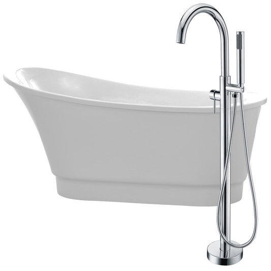 FTAZ095-0025C - Prima Series 67 in. x 31 in. Flat Bottom Freestanding Soaking Bathtub with Center Drain and Faucet in Glossy White