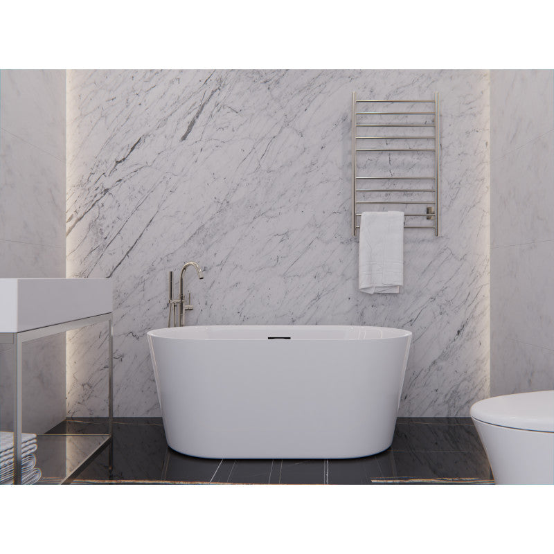 Chand Series 55 in. x 30 in. Flat Bottom Acrylic Freestanding Soaking Bathtub with Center Drain in Glossy White