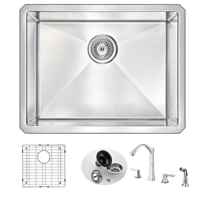 VANGUARD Undermount 23 in. Single Bowl Kitchen Sink with Soave Faucet in Brushed Nickel