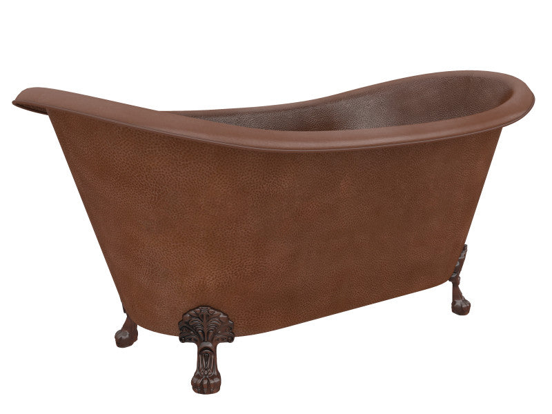 Aeris 66 in. Handmade Copper Double Slipper Clawfoot Non-Whirlpool Bathtub in Hammered Antique Copper