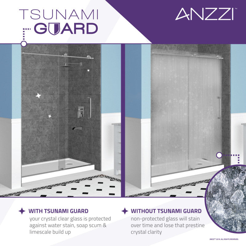 Anzzi 5 ft. Acrylic Left Drain Rectangle Tub in White With 60 in. x 62 in. Frameless Sliding Tub Door in Polished Chrome