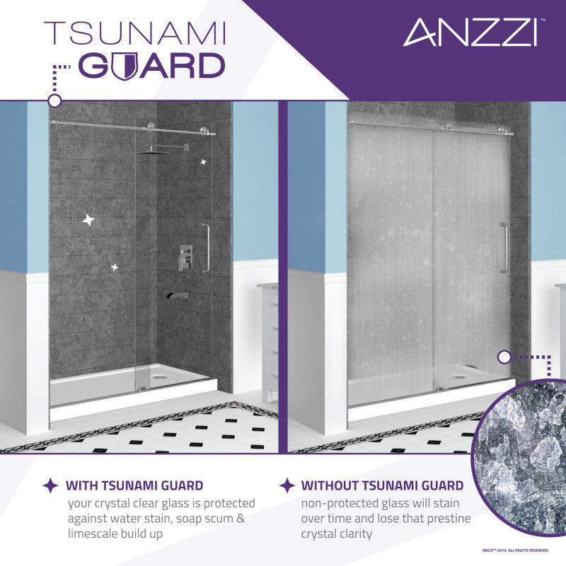 Anzzi 5 ft. Acrylic Left Drain Rectangle Tub in White With 60 in. x 62 in. Frameless Sliding Tub Door in Brushed Nickel