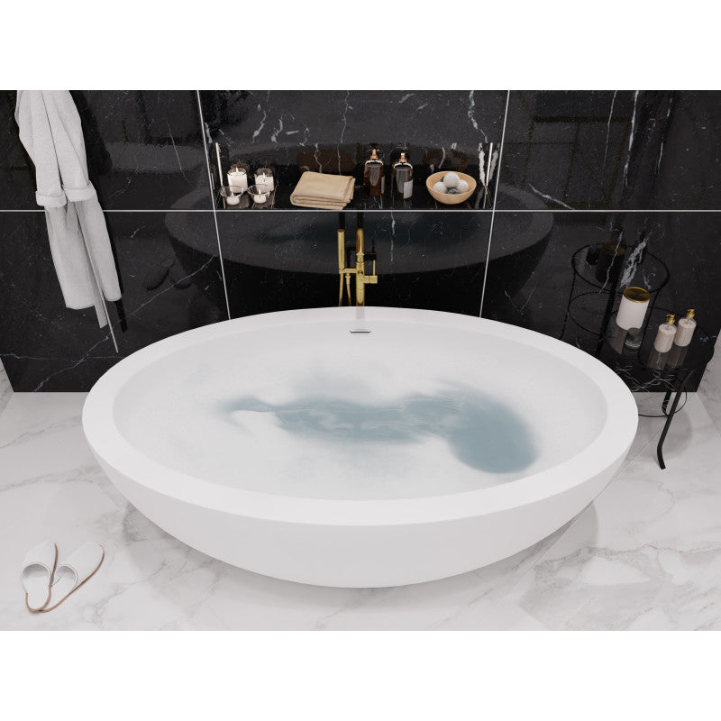 Kekehun 6.3 ft. Solid Surface Center Drain Freestanding Bathtub in Matte White