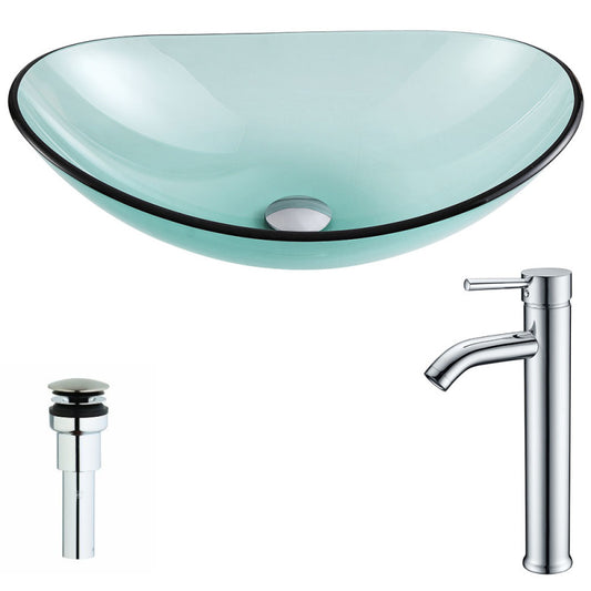 Major Series Deco-Glass Vessel Sink in Lustrous Green with Fann Faucet in Chrome