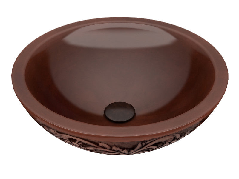 Pisces 16 in. Handmade Vessel Sink in Polished Antique Copper with Floral Design Exterior