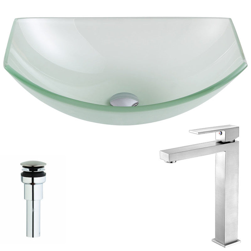 Pendant Series Deco-Glass Vessel Sink in Lustrous Frosted with Enti Faucet in Brushed Nickel