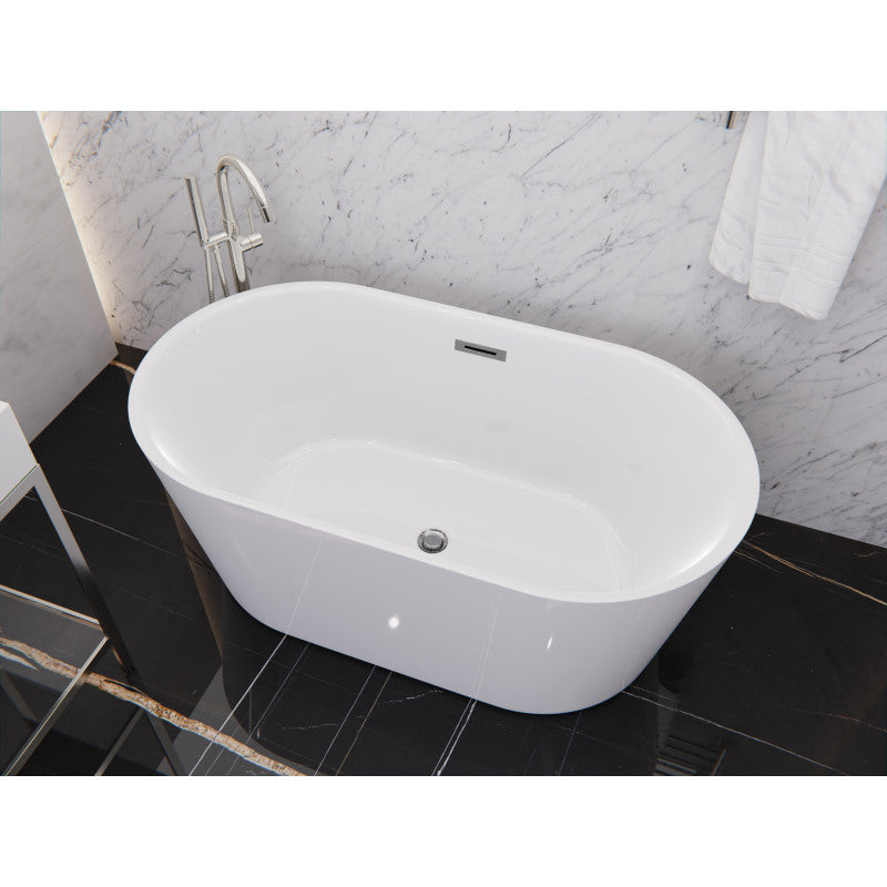 FT-AZ098-55 - Chand Series 55 in. x 30 in. Flat Bottom Acrylic Freestanding Soaking Bathtub with Center Drain in Glossy White