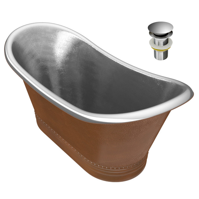 BT-005 - Ionian 67 in. Handmade Copper Double Slipper Flatbottom Non-Whirlpool Bathtub in Hammered Antique Copper