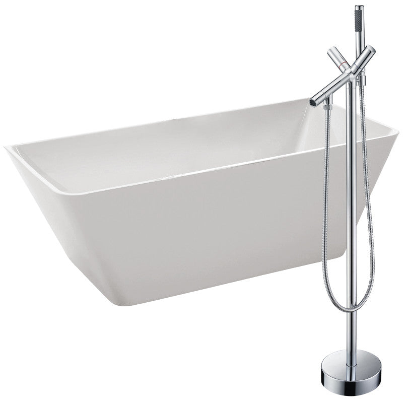 FTAZ099-0042C - Zenith 67 in. Acrylic Soaking Bathtub in White with Havasu Faucet in Polished Chrome