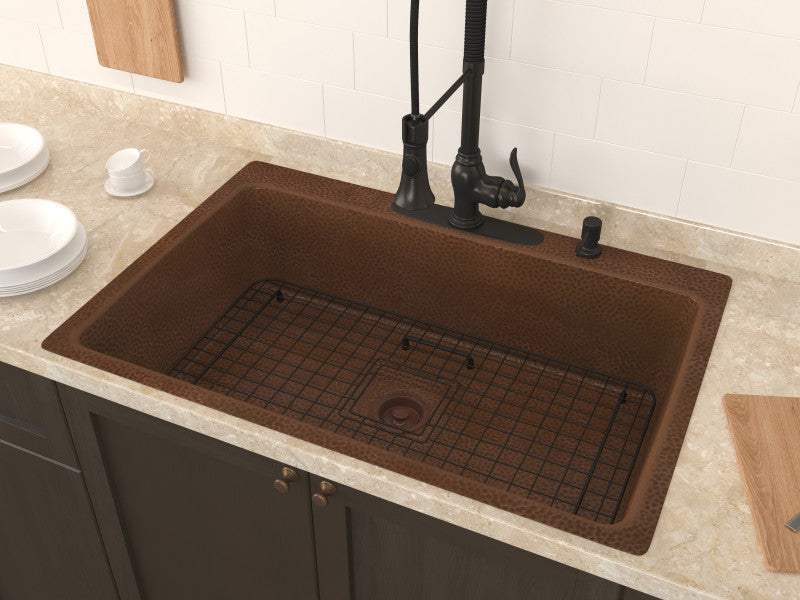 Lydia Drop-in Handmade Copper 33 in. 4-Hole Single Bowl Kitchen Sink in Hammered Antique Copper