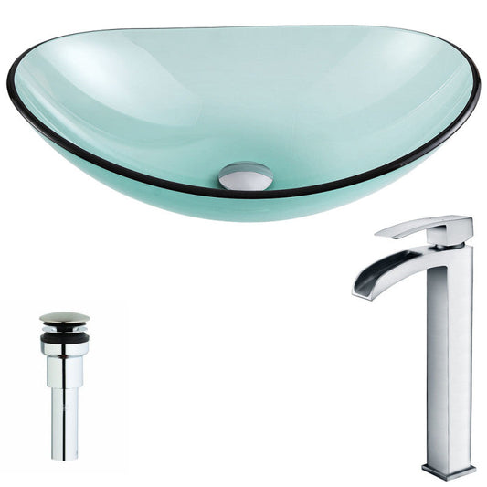 LSAZ076-097 - Major Series Deco-Glass Vessel Sink in Lustrous Green with Key Faucet in Polished Chrome