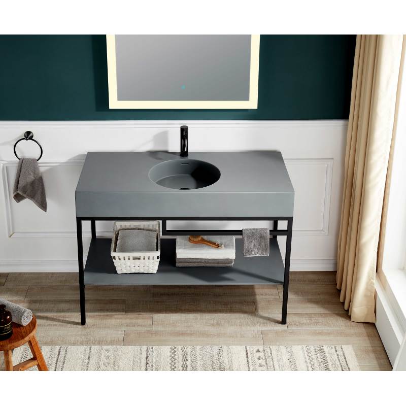 Siena 48 in. Console Sink in Matte Black with Matte Grey Counter Top