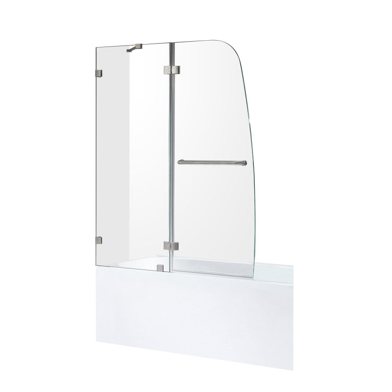 Anzzi 5 ft. Acrylic Left Drain Rectangle Tub in White With 48 in. by 58 in. Frameless Hinged tub door in Brushed Nickel