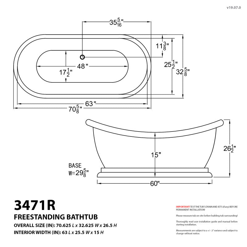 Atlantis Whirlpools Reef 34 x 71 Oval Freestanding Soaker Bathtub