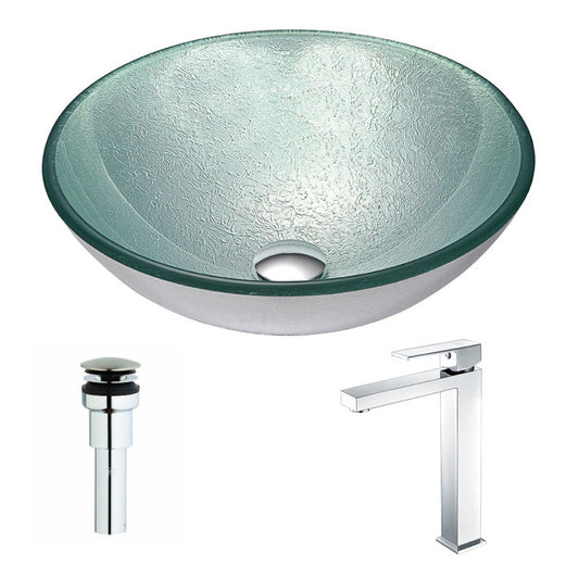 LSAZ055-096 - Spirito Series Deco-Glass Vessel Sink in Churning Silver with Enti Faucet in Chrome