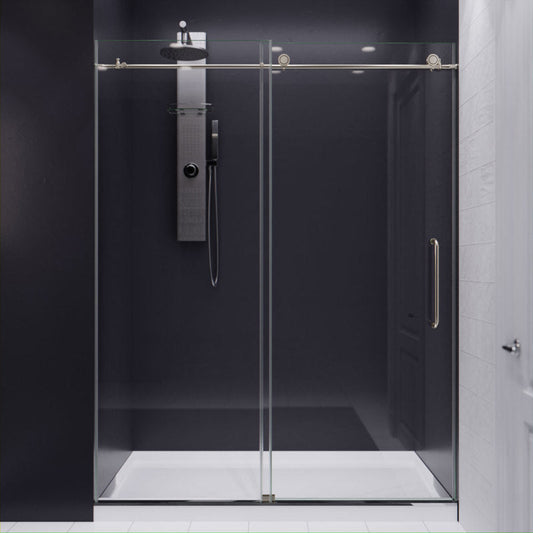 Lone Series 60 in. by 76 in. Frameless Sliding Shower Door in Brushed Nickel with Handle