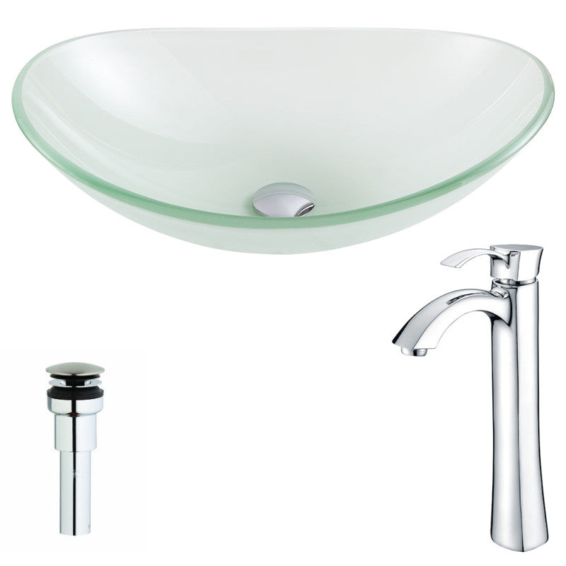 LSAZ086-095 - Forza Series Deco-Glass Vessel Sink in Lustrous Frosted with Harmony Faucet in Chrome