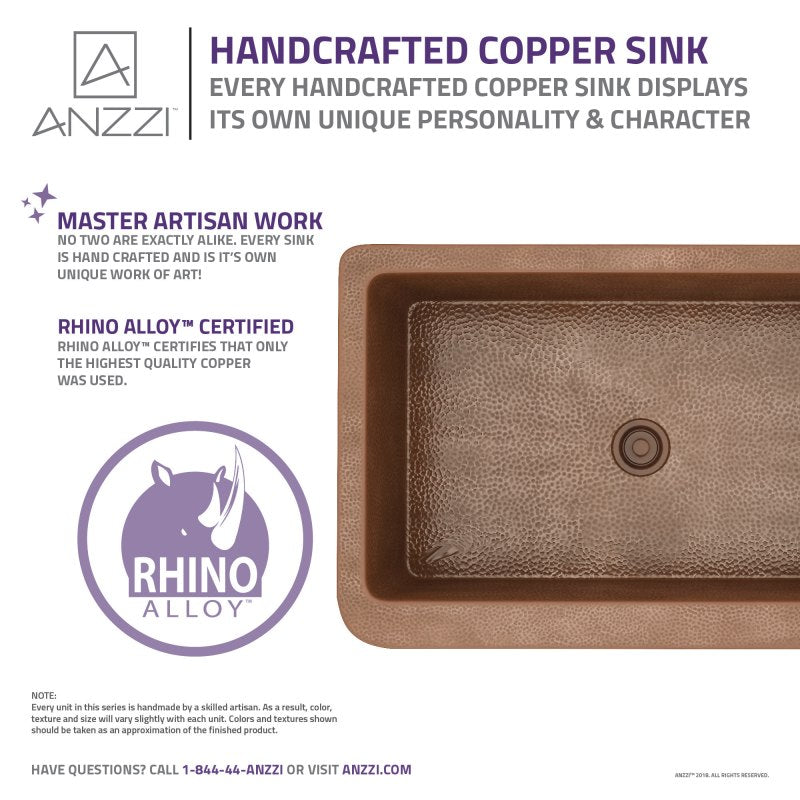 Miletus Farmhouse Handmade Copper 33 in. 0-Hole Single Bowl Kitchen Sink in Hammered Antique Copper