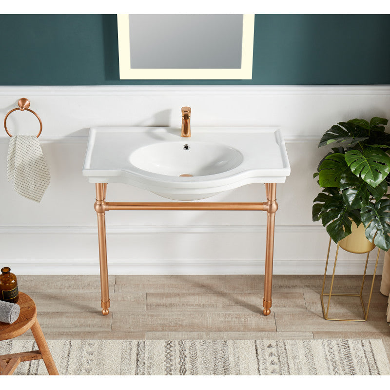 Viola 34.5 in. Console Sink in Rose Gold with Ceramic Counter Top