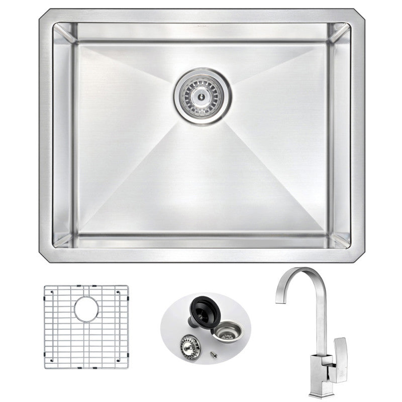 VANGUARD Undermount 23 in. Single Bowl Kitchen Sink with Opus Faucet in Brushed Nickel