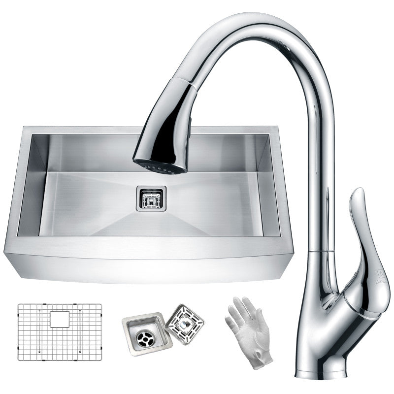 Elysian Farmhouse 32 in. Single Bowl Kitchen Sink with Faucet in Polished Chrome
