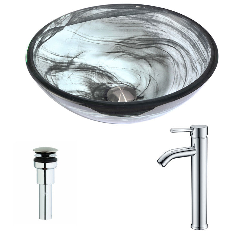 Mezzo Series Deco-Glass Vessel Sink in Slumber Wisp with Fann Faucet in Chrome