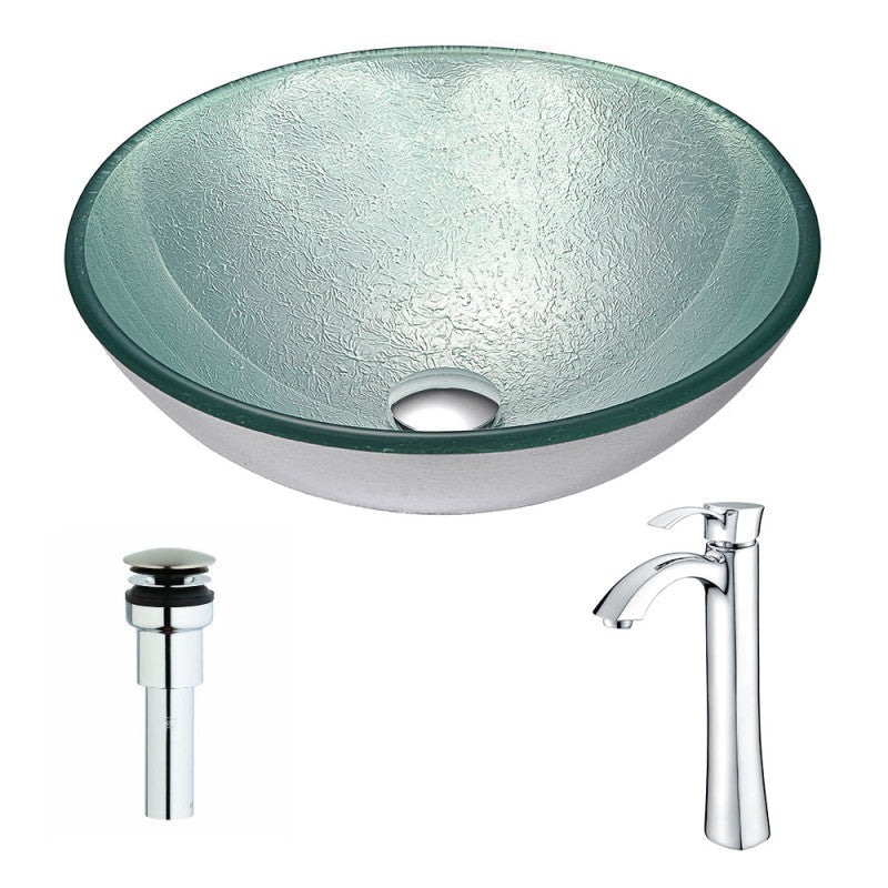 Spirito Series Deco-Glass Vessel Sink in Churning Silver with Harmony Faucet in Chrome