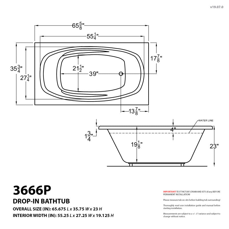 Atlantis Whirlpools Polaris 36 x 66 Rectangular Air Jetted Bathtub