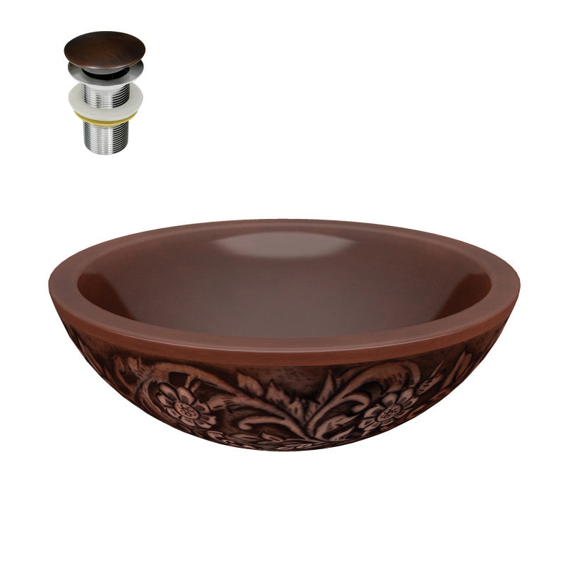 BS-010 - Pisces 16 in. Handmade Vessel Sink in Polished Antique Copper with Floral Design Exterior