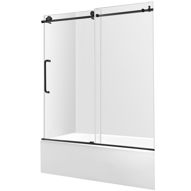 Anzzi 5 ft. Acrylic Left Drain Rectangle Tub in White With 60 in. x 62 in. Frameless Sliding Tub Door in Matte Black