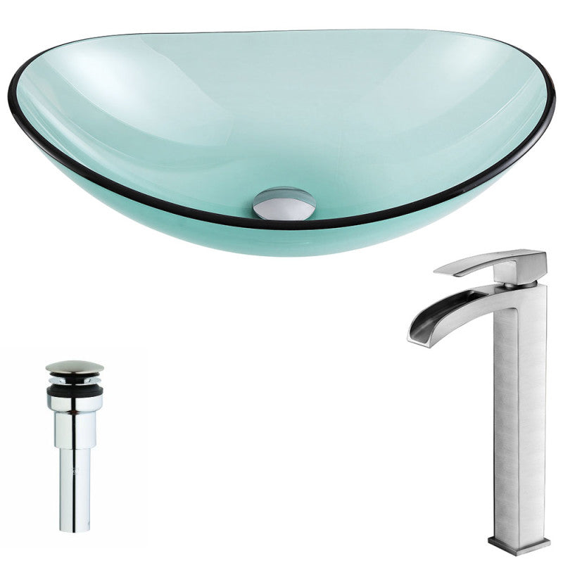 Major Series Deco-Glass Vessel Sink in Lustrous Green with Key Faucet in Brushed Nickel