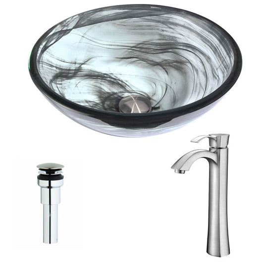 Mezzo Series Deco-Glass Vessel Sink in Slumber Wisp with Harmony Faucet in Brushed Nickel