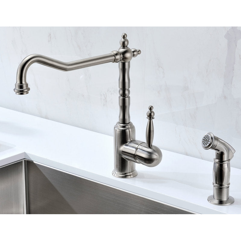 K36203A-108 - Elysian Farmhouse 36 in. Double Bowl Kitchen Sink with Locke Faucet in Brushed Nickel