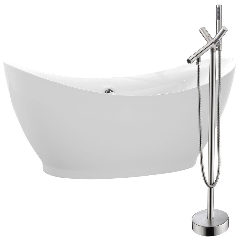 FTAZ091-0042B - Reginald 68 in. Acrylic Soaking Bathtub in White with Havasu Faucet in Brushed Nickel