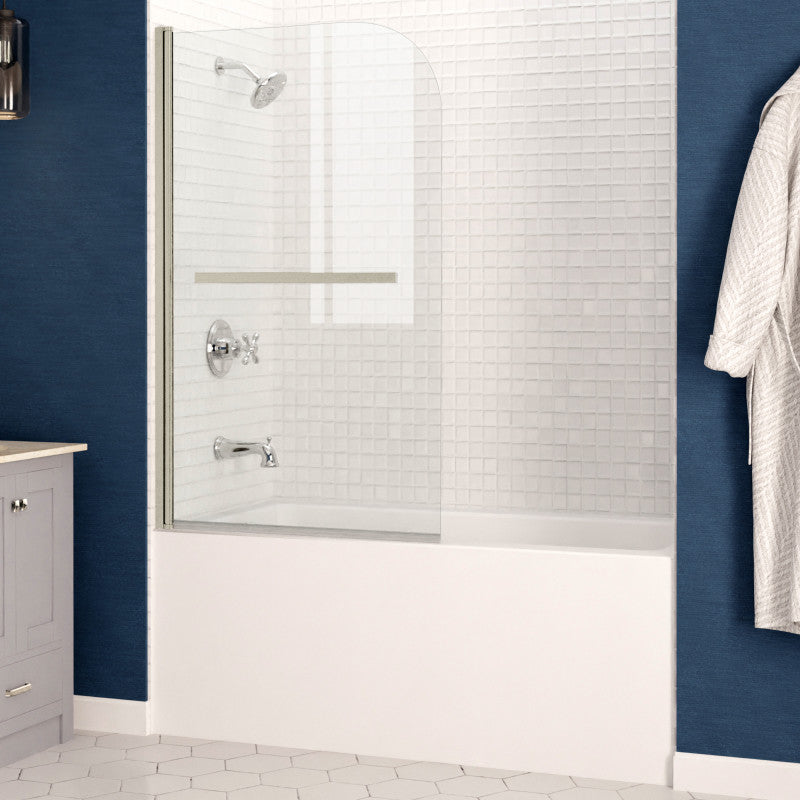 Anzzi 5 ft. Acrylic Left Drain Rectangle Tub in White With 34 in. x 58 in. Frameless Tub Door in Brushed Nickel