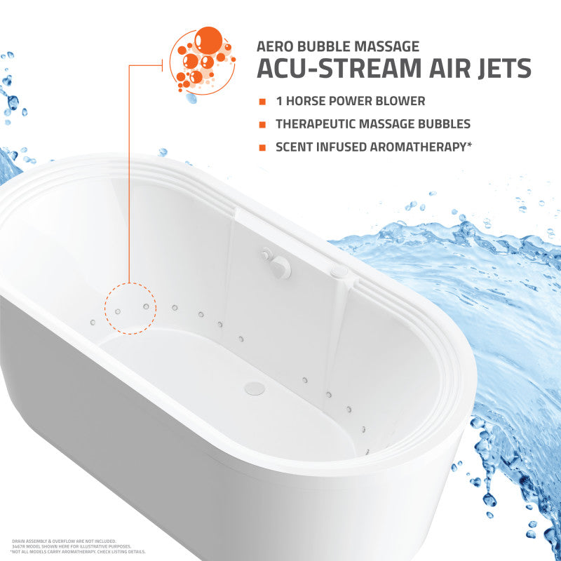 Atlantis Whirlpools Embrace 34 x 71 Oval Freestanding Air Jetted Bathtub