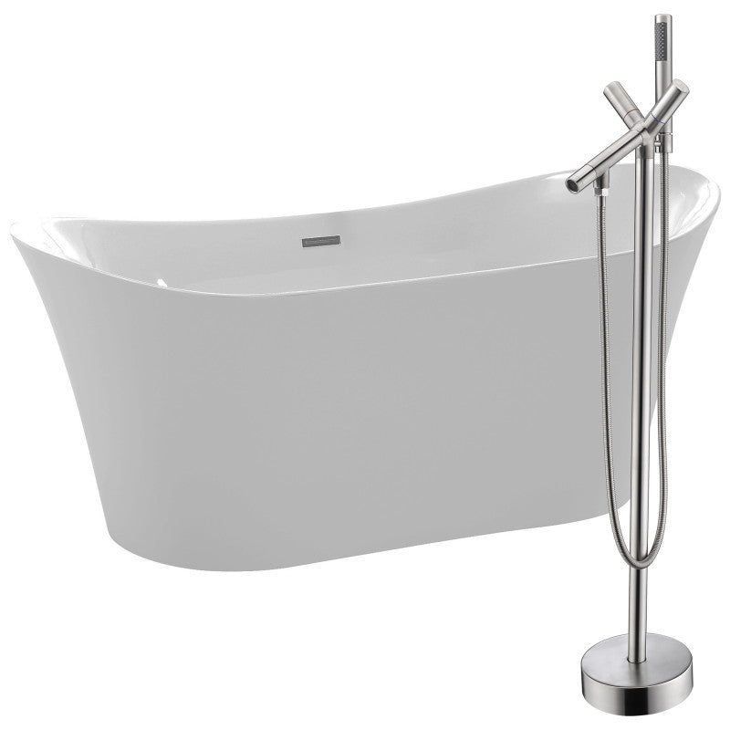 FTAZ096-0042B - Eft 67 in. Acrylic Flatbottom Non-Whirlpool Bathtub in White with Havasu Faucet in Brushed Nickel