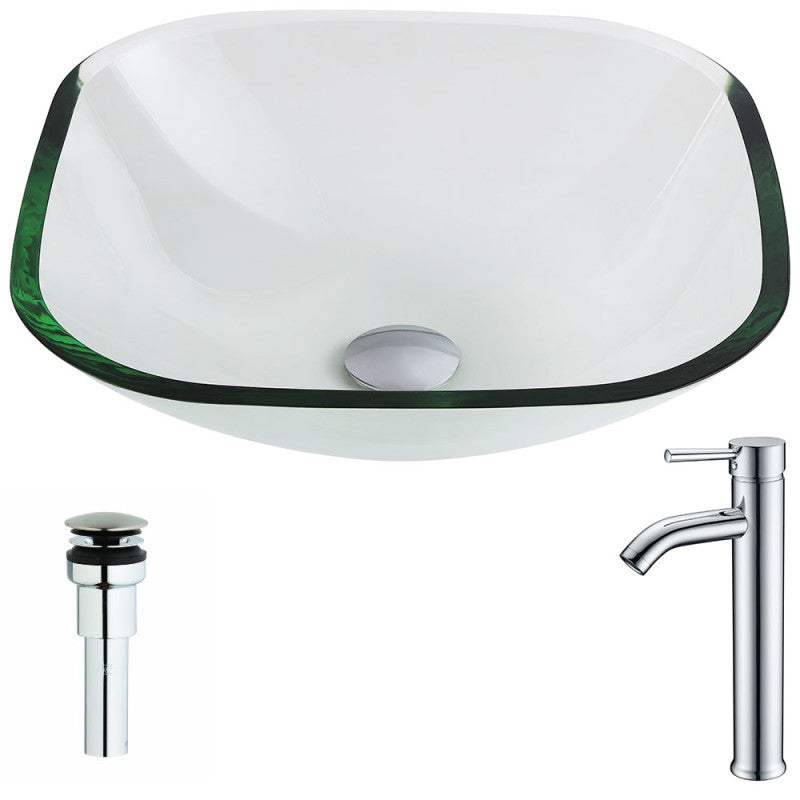 Cadenza Series Deco-Glass Vessel Sink in Lustrous Clear with Fann Faucet in Chrome