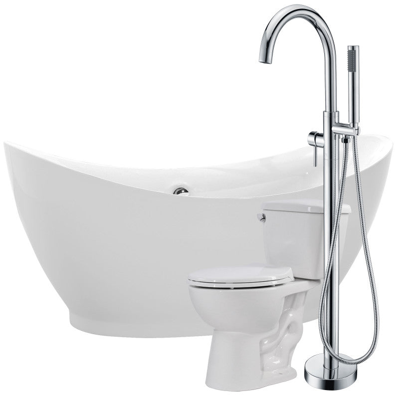 FTAZ091-25C-63 - Reginald 68 in. Acrylic Soaking Bathtub with Kros Faucet and Cavalier 1.28 GPF Toilet