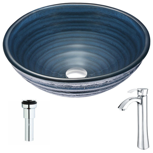 Tempo Series Deco-Glass Vessel Sink in Coiled Blue with Harmony Faucet in Polished Chrome
