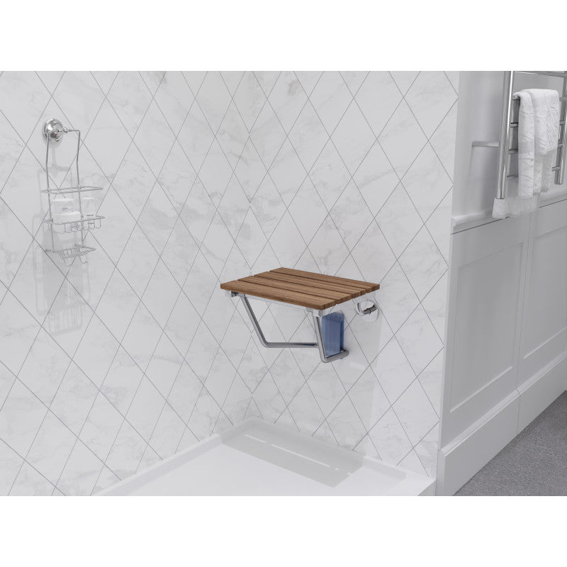 Fit 14.96 in. Teak Wall Mounted Folding Shower Seat