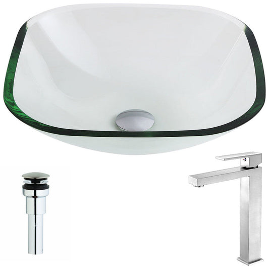 Cadenza Series Deco-Glass Vessel Sink in Lustrous Clear with Enti Faucet in Brushed Nickel