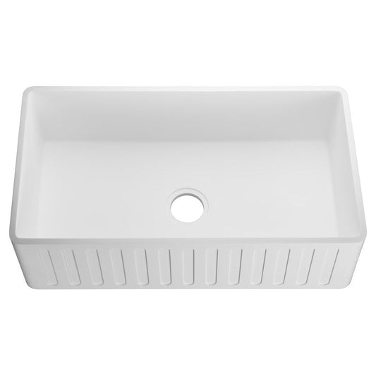 Roine Farmhouse Reversible Apron Front Solid Surface 36 in. Single Basin Kitchen Sink in White