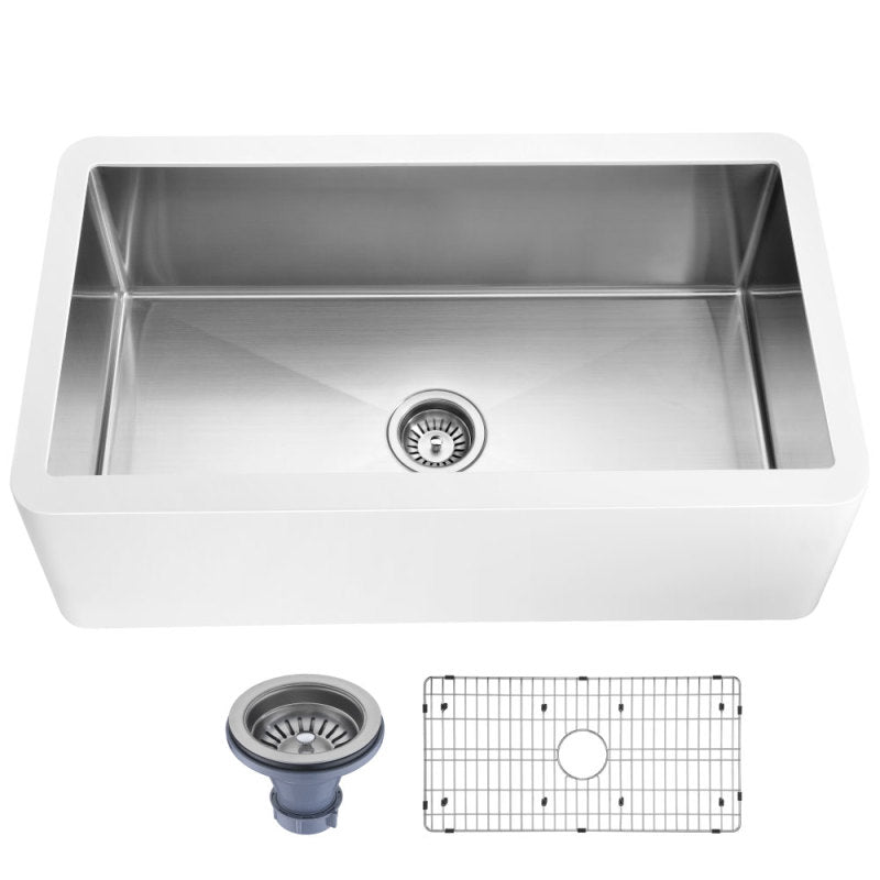 Nepal Series Farmhouse Solid Surface 33 in. 0-Hole Single Bowl Kitchen Sink with Stainless Steel Interior in Matte White