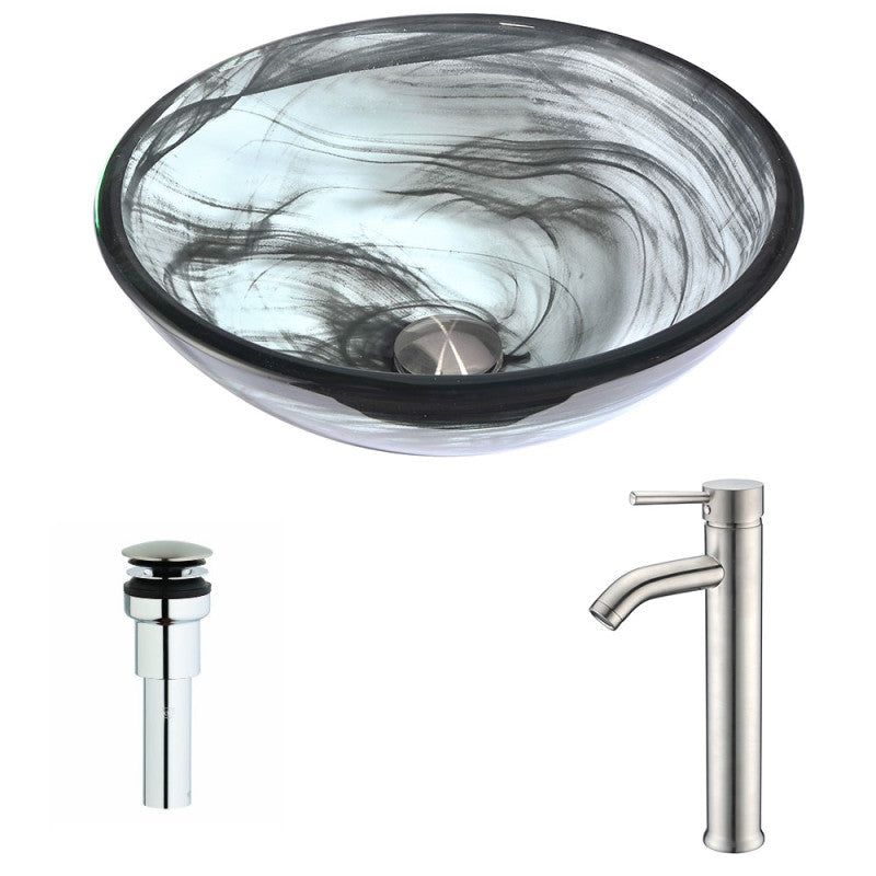 Mezzo Series Deco-Glass Vessel Sink in Slumber Wisp with Fann Faucet in Brushed Nickel